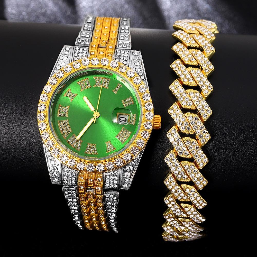 Hip Hop Relojes De Oro Y Diamantes Hombre Conjunto De Pulsera De