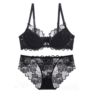 Elegant Plus Size Lingerie <b>Set</b> Black Floral Lace Underwire Bra and Panty <b>Set</b> Comfortable Push-Up 3/4 Cup Ladies <b>Sexy</b> Bra <b>Set</b> - Product Image 4