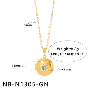 Collar al por mayor chapado en oro de 18 quilates con colgante de esmalte retro colorido, diseño de luna, libro y corazón geométrico que se abre y se cierra - Product Image 6