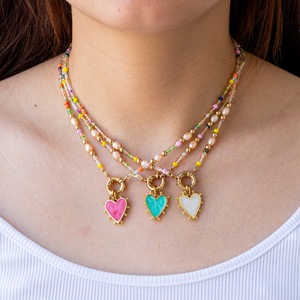 Fashion Women Gold Plated Pendant Necklace Stainless Steel Pearl Beaded <strong>Heart</strong> Choker Necklace Jewelry - Product Image 3