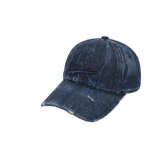 Vintage Distressed Denim Baseball <b>Cap</b> New York Embroidery Patch Hat Adjustable Washed Cotton Dad <b>Cap</b> With Hole for Men <b>Women</b> - Product Image 2
