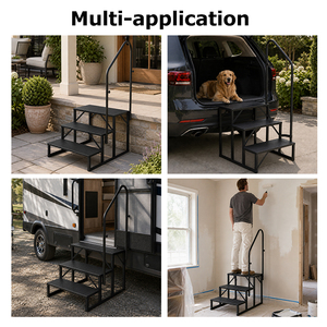 HOMFUL Escabeau portable 2/3/4 marches pour camping-car, marchepieds antidérapants en <span class=keywords><strong>métal</strong></span> avec main courante pour camping-car et <span class=keywords><strong>caravane</strong></span> en extérieur - Product Image 4