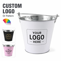 Seau à glace galvanisé multifonction 5L, durable avec poignée épaissie, bord roulé, bord lisse, logo personnalisé pour la maison, les fêtes et les mariages