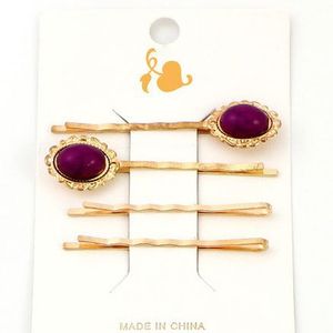 Pince à cheveux en fer électroplaqué avec pierre violette, pince latérale pour femmes, usage quotidien, accessoire de coiffure en métal, fabriqué en Chine - Product Image 1
