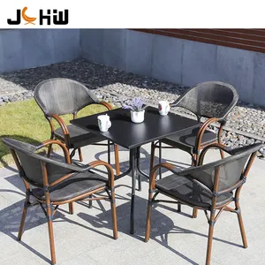 Juego de bistro de bambú de aleación de aluminio, mesa y silla de comedor de restaurante, silla de ratán de café francés, sillón de jardín al aire libre