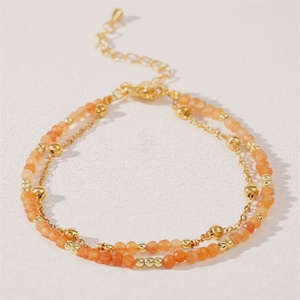 Vintage Charm Gold Plated Stainless Steel Beads Crystal Beaded Chain Bracelets for Women Party - Product Image 5
