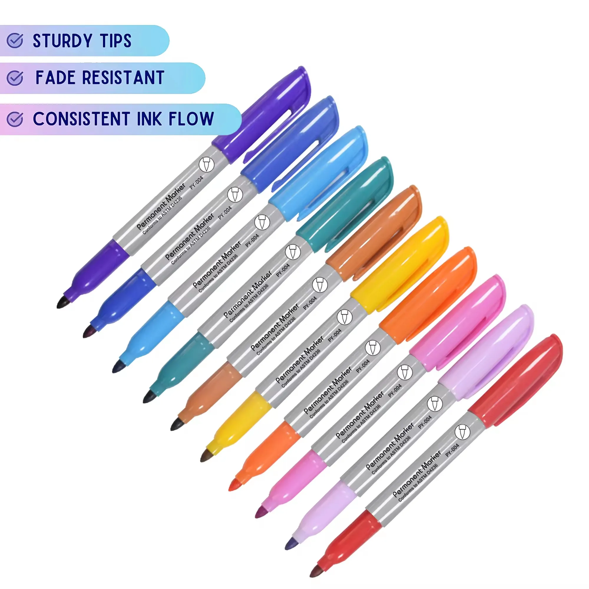 Canetas marcadoras permanentes para escritório escolar, marcadores permanentes de tinta à prova d'água com ponta fina de 12 cores por atacado