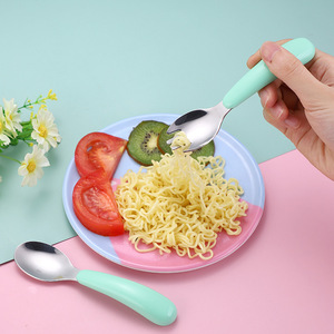 Juego de Cuchara y Tenedor para Bebé de Acero Inoxidable 304 Premium, 2 Piezas, Utensilios de Entrenamiento para la Autoalimentación de Niños Pequeños, Vajilla Infantil para el Destete - Product Image 2