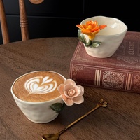 Tasse à café en porcelaine Lelyi créative rétro faite à la main avec motif floral en relief pour usage domestique, tasse à café de couple de haute valeur, cadeaux d'affaires en stock