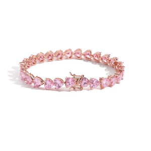 Tennis Chain 7mm Three-claw Heart-shaped Men's Tennis <b>Bracelet</b>, Hip-hop Rose Gold Single-row Chain Tanjing Fashion - Product Image 6