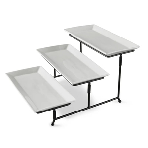 Soporte Rectangular de cerámica de 3 niveles para servir, plato blanco dorado, estante plegable más resistente, plato de porcelana, vajilla elegante - Product Image 1
