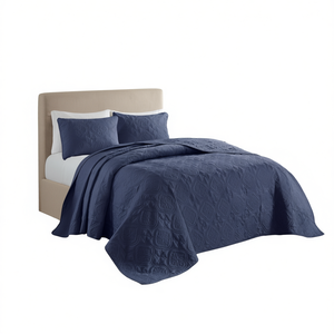 Juego de Edredón Reversible de 3 Piezas Db, Color Azul Marino Sólido, Diseño Clásico Cosido, Tamaños Individual, Matrimonial y Queen - Product Image 1