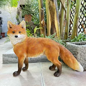 Estatueta realista de resina para raposa, animais em fibra de vidro, artes, gramado, quintal, escultura em fibra de vidro