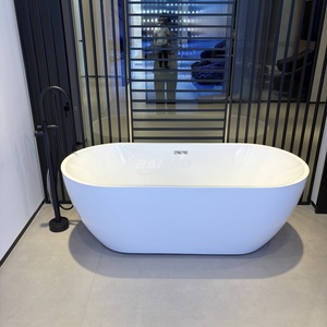 Baignoire ovale portable en acrylique, design moderne, autoportante, blanche, avec drain, pour usage hôtelier – Offre Spéciale - Product Image 3