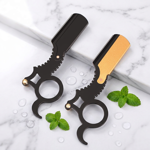 IKZARSA Maquinilla de Afeitar de Una Sola Hoja de Acero Inoxidable para Hombres, Depilación Facial, Uso en Barberías, Mango Negro y Dorado - Product Image 1