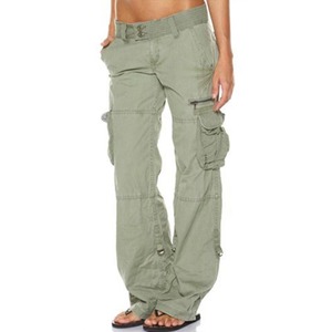 Pantalon cargo rétro d'été pour <span class=keywords><strong>femme</strong></span>, <span class=keywords><strong>coupe</strong></span> droite ample avec taille élastique, devant plat et fermeture éclair, <span class=keywords><strong>style</strong></span> décontracté - Product Image 1