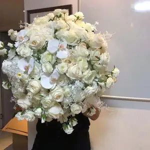 Y-1504 Accept Customization Artificial Silk Wall White Orchid Flower Ball Table Runner Wedding Centerpieces