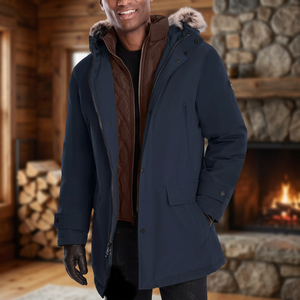 Parkas en toile de haute qualité pour hommes, à capuche, épais, chauds, longs, amovibles, réversibles, coupe-vent, respirants, pour l'extérieur et la neige - Product Image 3