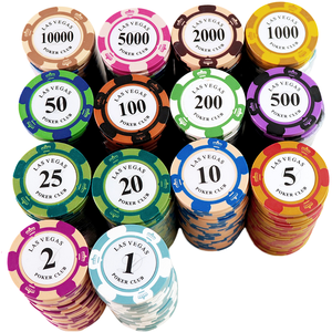 Fiches da Poker in Argilla Texas Hold'em Set di Gettoni da Casinò Professionali di Alta Qualità da 14g 14 Grammi Corona Las Vegas in Ceramica ABS con <span class=keywords><strong>Logo</strong></span> Personalizzato - Product Image 1