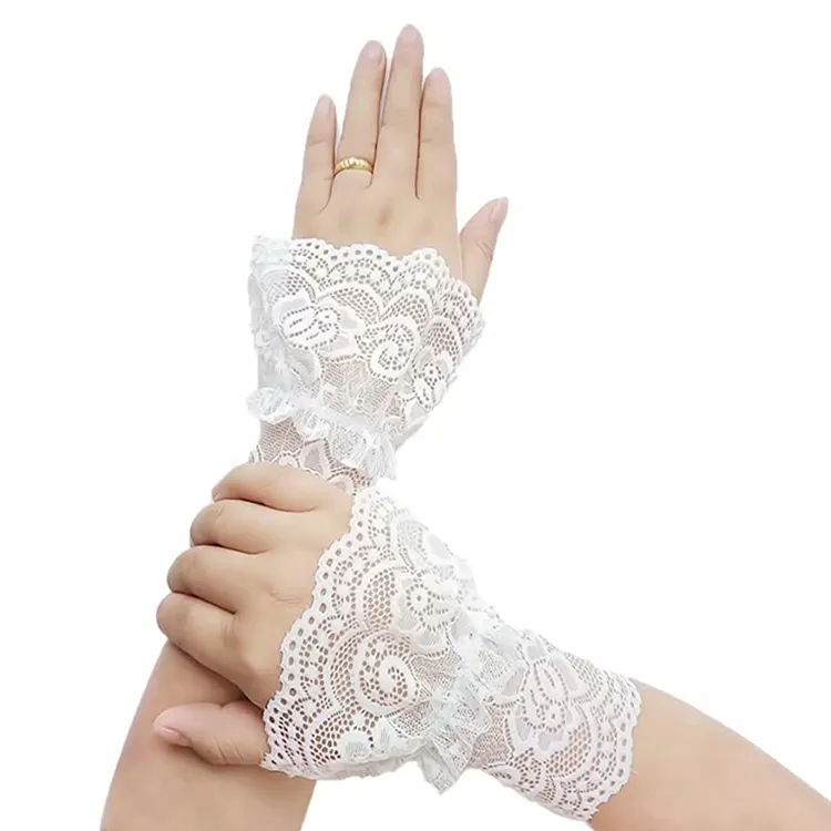 Women's Short Lace Gloves Fingerless for Driving Wedding Wrist Length Bridal Prom flower style luxury new fashion Gloves