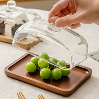 Plateau à beurre rectangulaire avec couvercle en verre et plateau en bois 17,8 cm, en acacia et bambou, pour fromage, dessert, cloche de service