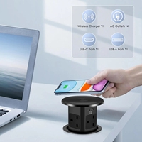 Enchufe de Escritorio Oculto KSQ, Enchufe Universal con Carga Inalámbrica, Enchufe Hidráulico con USB Tipo C, Carga Rápida de 20W