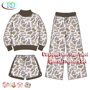 Ensemble de survêtement pour enfants Ruidian en deux pièces, en tissu gingham, col montant, bordure contrastée en molleton français, logo personnalisé, <span class=keywords><strong>short</strong></span>/pantalon - Product Image 5