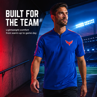 Maillot de sport personnalisé sublimé bleu et rouge, respirant et à séchage rapide, en polyester, avec logo et numéro, pour hommes et jeunes.