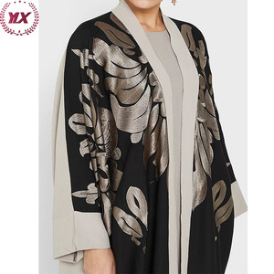Nouvel arrivage, manches Cape, argent brillant, broderie, col ouvert, Polyester léger, couleur contrastante, <span class=keywords><strong>Kimono</strong></span>, Abaya - Product Image 5
