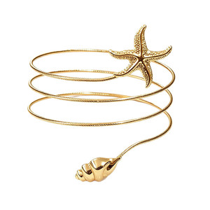 Gold Plated Starfish Shell <b>Cuff</b> Bracelet With Pearl Women's Bohemia Style Adjustable <b>Arm</b> Band Jewelry - Product Image 4
