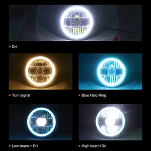 ไฟหน้ารถ7 "Wrangler Halo Ring ไฟหน้ารถ LED 52W 7นิ้วไฟหน้า LED 7นิ้ว