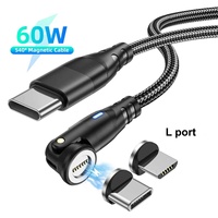 Kabel Data Magnetik Berputar PD60W 540 Derajat Kabel Pengisian Cepat Enam dalam Satu Kabel Port Tipe-c Magnetik untuk Permainan Mobile yang Dapat Ditekuk