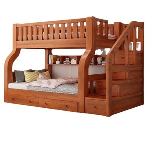 Cama litera de madera maciza 1.2x2.0 con almacenamiento de doble capa, diseño rústico para niños - Product Image 2