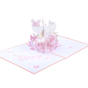 Nouvel arrivage de papier fait à la main découpé au laser d'invitation de mariage d'anniversaire papillon de la saint-valentin carte de remerciement cadeau pop up 3d