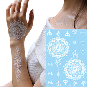 <b>White</b> <b>Lace</b> Tattoo Sticker 3D Waterproof Henna Design For Wedding Party Elegant Temporary Body Art One Size PET Film - Product Image 3