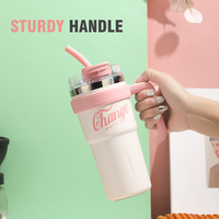 Gobelet isotherme personnalisé avec couvercle à clapet, 26 oz, en acier inoxydable, tasse à café de voyage, gobelet avec poignée et paille