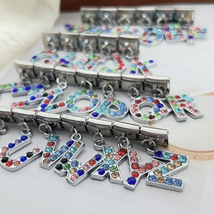 Trendy Colorful <b>Crystal</b> Letter Alphabet Dangle Italian Charm Links Stainless Steel DIY Modular <b>Bracelet</b> Charms Jewelry Gift - Product Image 4