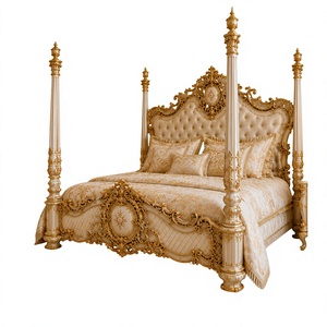 Suite de chambre à coucher style Maharaja Cal King avec lit à baldaquin personnalisé de luxe blanc et or, taille King, directement de l'usine en Australie - Product Image 2