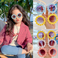 Lunettes de soleil rondes pour enfants, monture florale mignonne, protection UV400, lunettes de soleil colorées pour petites filles, vente en gros