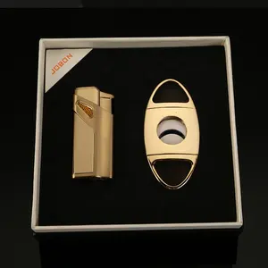 JOBON Luxury Metal Triple Jet Wholesale Custom Logo Gas Torch Cigarette Cigar Cutter And Lighter Set Mecheros Briquet Feuerzeug