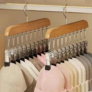 DS3038 Baseball Hat Holder With Clip Hat Hanger For Closet Organizer For Coat Sock Wooden Hat Organizer Racks For Baseball Caps