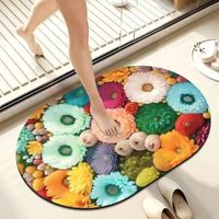 3D-Gedruckte Superabsorbierende Badematte Rutschfest Klassischer Stil Blumenmuster Ovale Form Umweltfreundlicher Badezimmerteppich für Zuhause und Hotel