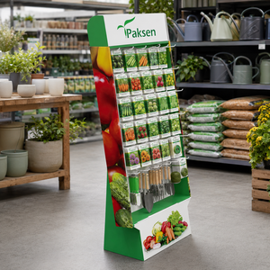 Custom Corrugated Cardboard Hook and Shelf Display <b>Stand</b> for Vegetable Seeds and Garden Supplies - Product Image 2