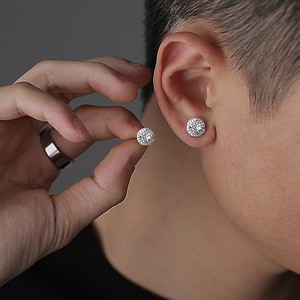 Stud Earrings Round Zircon Inlay Copper Ear Post Geometric Design Hip Hop Fashion For Men Women - Product Image 1