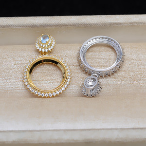 Pendentif tournesol en argent S925 avec perle de marbre de 13,7 mm, accessoires de bricolage, plateau vide semi-fini, JG5308, catégorie perles en vrac - Product Image 3