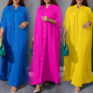 Nuovi Arrivi Abbigliamento Donna <span class=keywords><strong>Taglie</strong></span> Forti, Abiti Camicia Eleganti e Alla Moda, Vestito Casual Ampio con Pieghe Pressate - Product Image 1