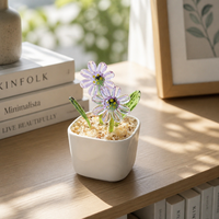 Ornamen Bunga Kaca Mini Bonsai Daisy Ungu Zibo Liuli Buatan Tangan Kustom, Dekorasi Meja, Grosir, MOQ Rendah