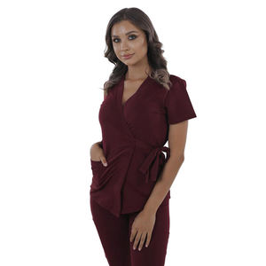 Ensemble de blouses médicales Yilong style enveloppant, col en V, taille ajustable, uniforme professionnel élégant pour infirmières - Product Image 2