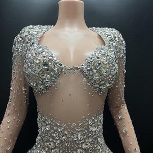 Abito da Festa Lungo con Stampa Glitterata Argento Cristallino Elegante Abbigliamento da Sera per Donne <span class=keywords><strong>Ballo</strong></span> da Sala Taglia Unica - Product Image 4