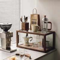Vitrine de boulangerie rectangulaire en bois avec portes en verre pour produits de boulangerie, desserts, biscuits, cupcakes - Finition brune